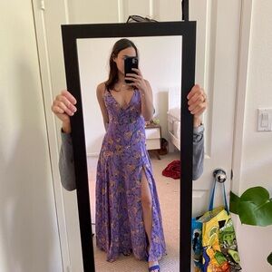ASTR The Label Purple Floral V-Neck Maxi Dress with High Slit NEW WITH TAGS